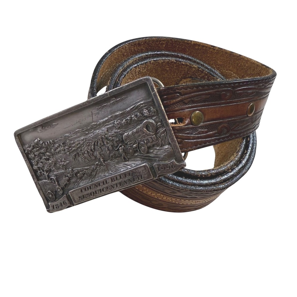 Council Bluffs Sesquicentennial‎ 1996 Western Leather Belt Buckle Men's